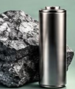 Lithium battery cell beside raw ore